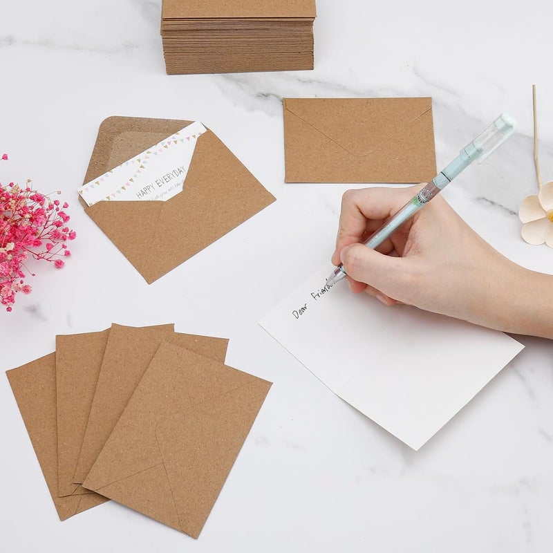 Keketer 100 Pack 4 x 2.75" Mini Envelopes 120GSM Gift Card Kraft Envelopes Bulk Small Paper Gift Card Sleeves Greeting Card Business Card Brown Tiny Envelope Pockets for Card & Invitation - Image 2